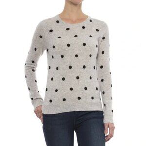 Cynthia Rowley Gray and Black Polka Dot 100% Cashmere Timeless Chic Sweater